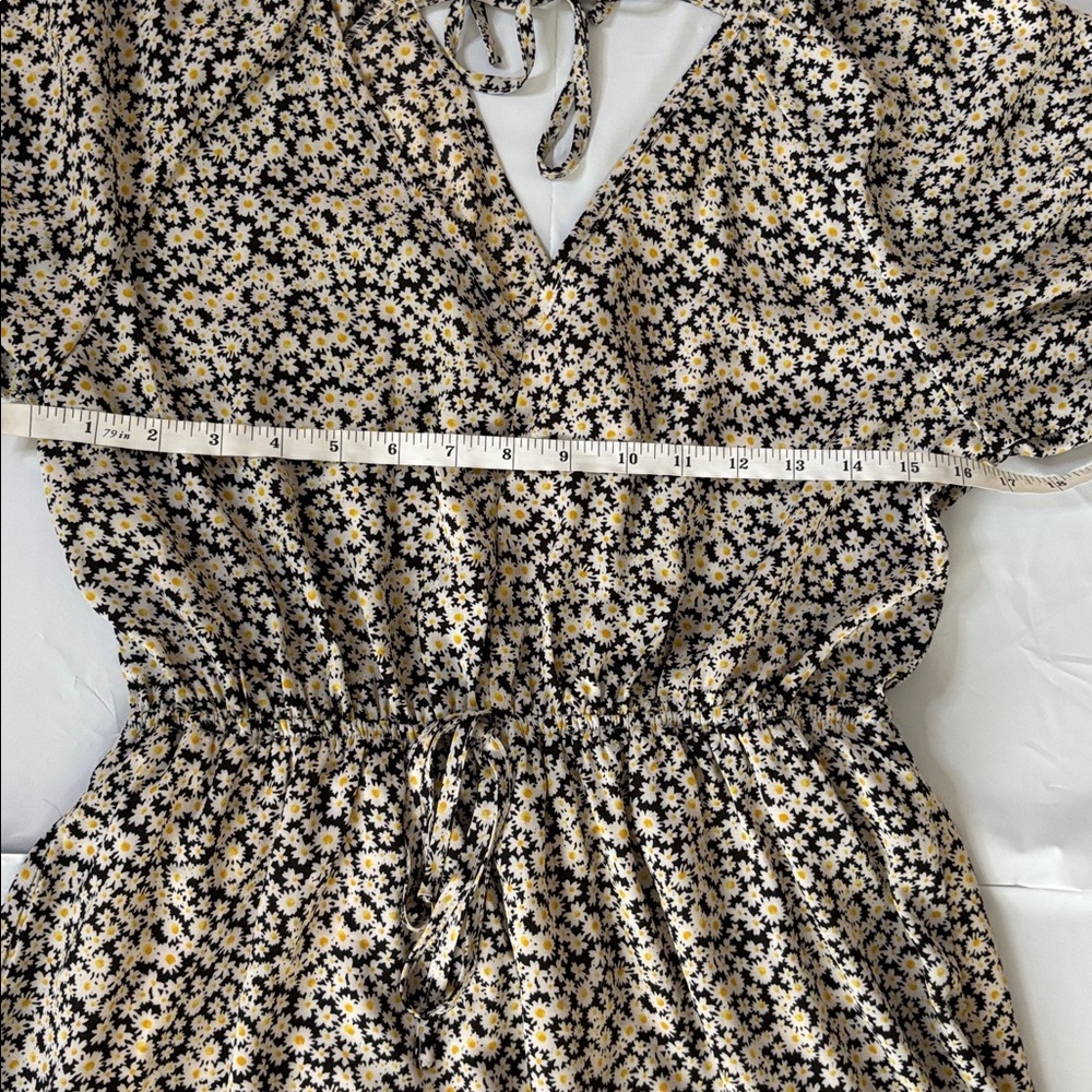 Staccato Floral Pocket Mini Dress Cottagecore Blue Cream M - Picture 4 of 10